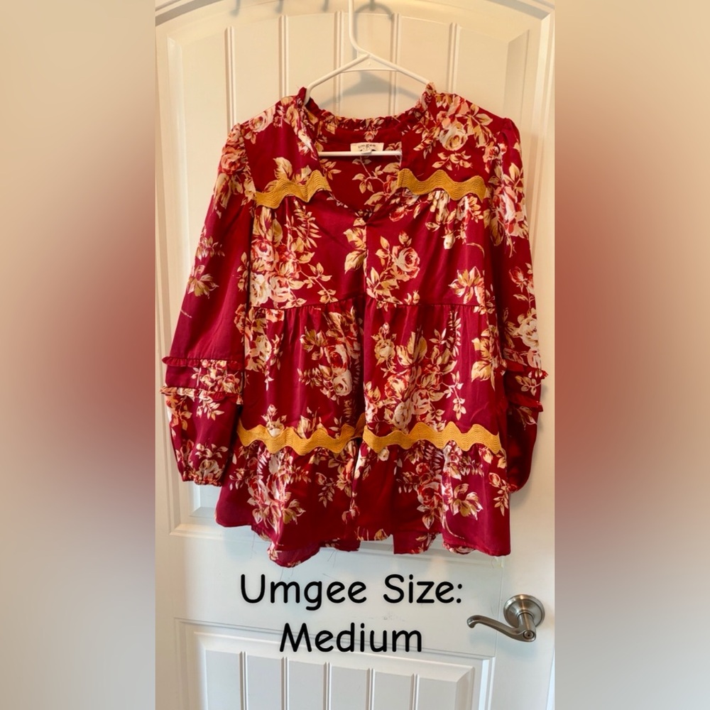 Umgee Floral Burgundy and Mustard Top